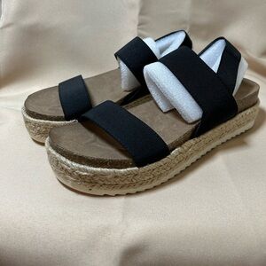 Madden Girl stretch,Cybell Espadrille/Cassi Wedge Sandal,Black Fabric, Size 8